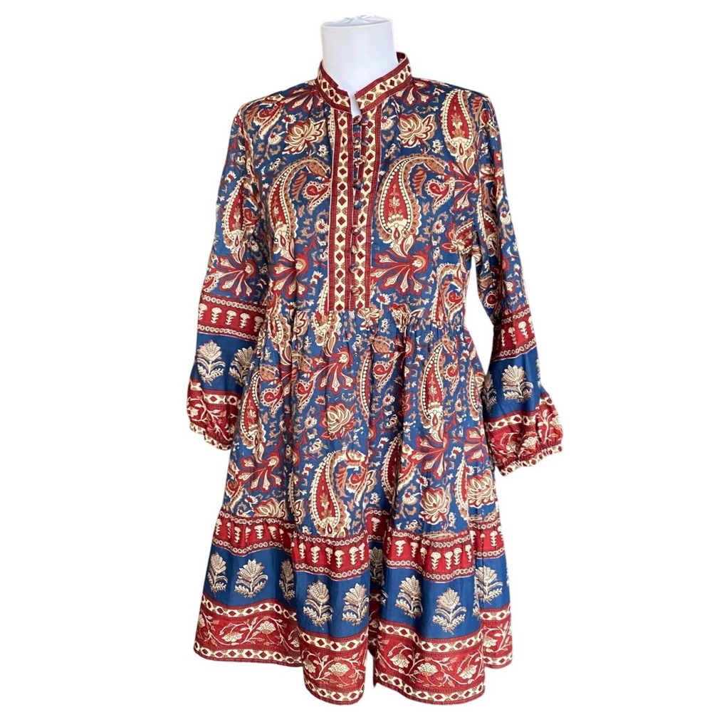 Jaipur Blue and Red Paisley Midi Dress